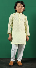 Cotton Chickankari Yellow Kurta with White Pants