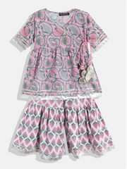 Angarkha Style Pink Floral Kurta with Sharara Pants