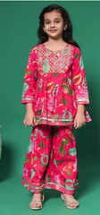Floral Printed Kurta & Sharara Set – Bright Pink Festive Wear