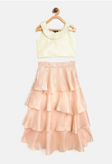 Pastel Crop Top & Layered Net Skirt Set – Party Wear Ensemble