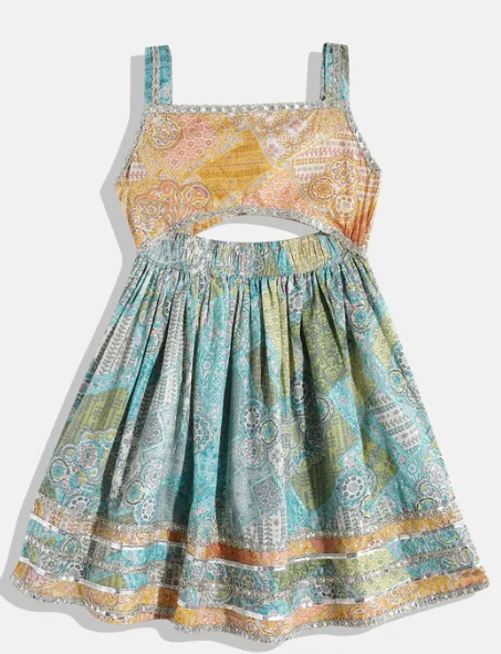 Multicolor Brocade Crop Top and Skirt Set