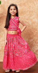 Pink Embroidered Lehenga Choli Set with Wrap Style Top