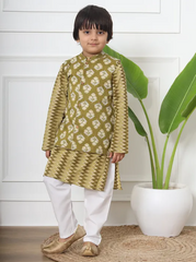 Sibling Twinning Set Olive Green Ethnic Kurta & Gharara Set for Girls and Boy