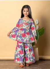 Floral Sibling Twinning Set Vibrant Kurta & Sharara Outfit for Boys and Girls