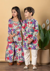 Floral Sibling Twinning Set Vibrant Kurta & Sharara Outfit for Boys and Girls