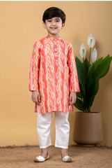 Coral Harmony Sibling Twinning Set Ethnic Ikat-Inspired Kurta & Sharara Combo