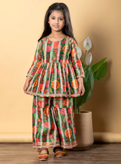 Festive Mosaic Sibling Twinning Set Vibrant Kurta & Sharara Combo