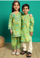 Turquoise Garden Print Twinning Set Girls and Boys