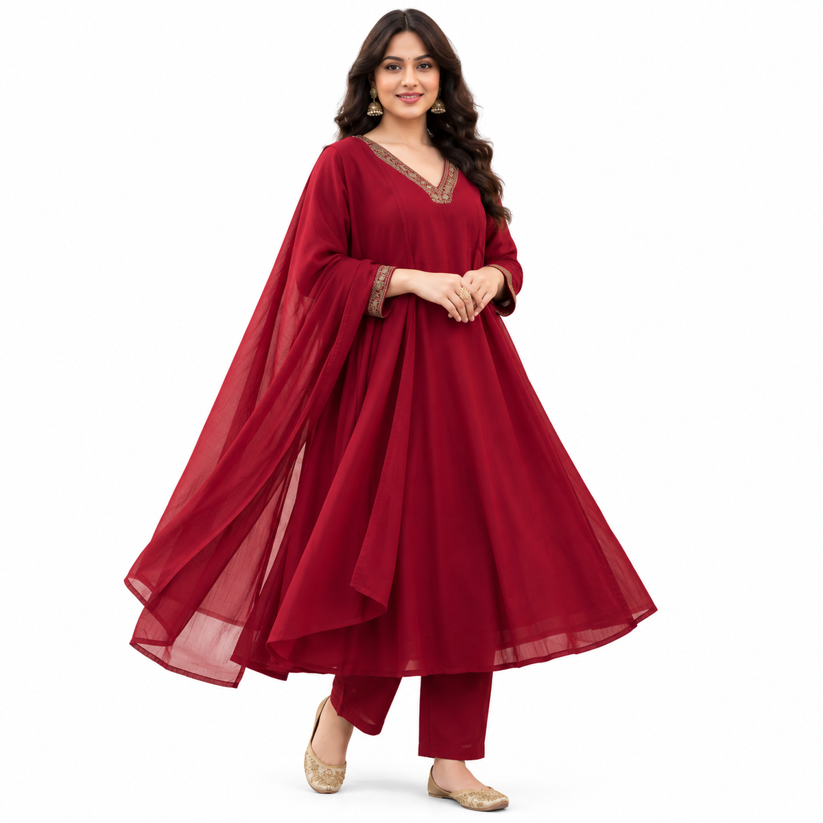 Elegant Maroon Anarkali Kurta Set