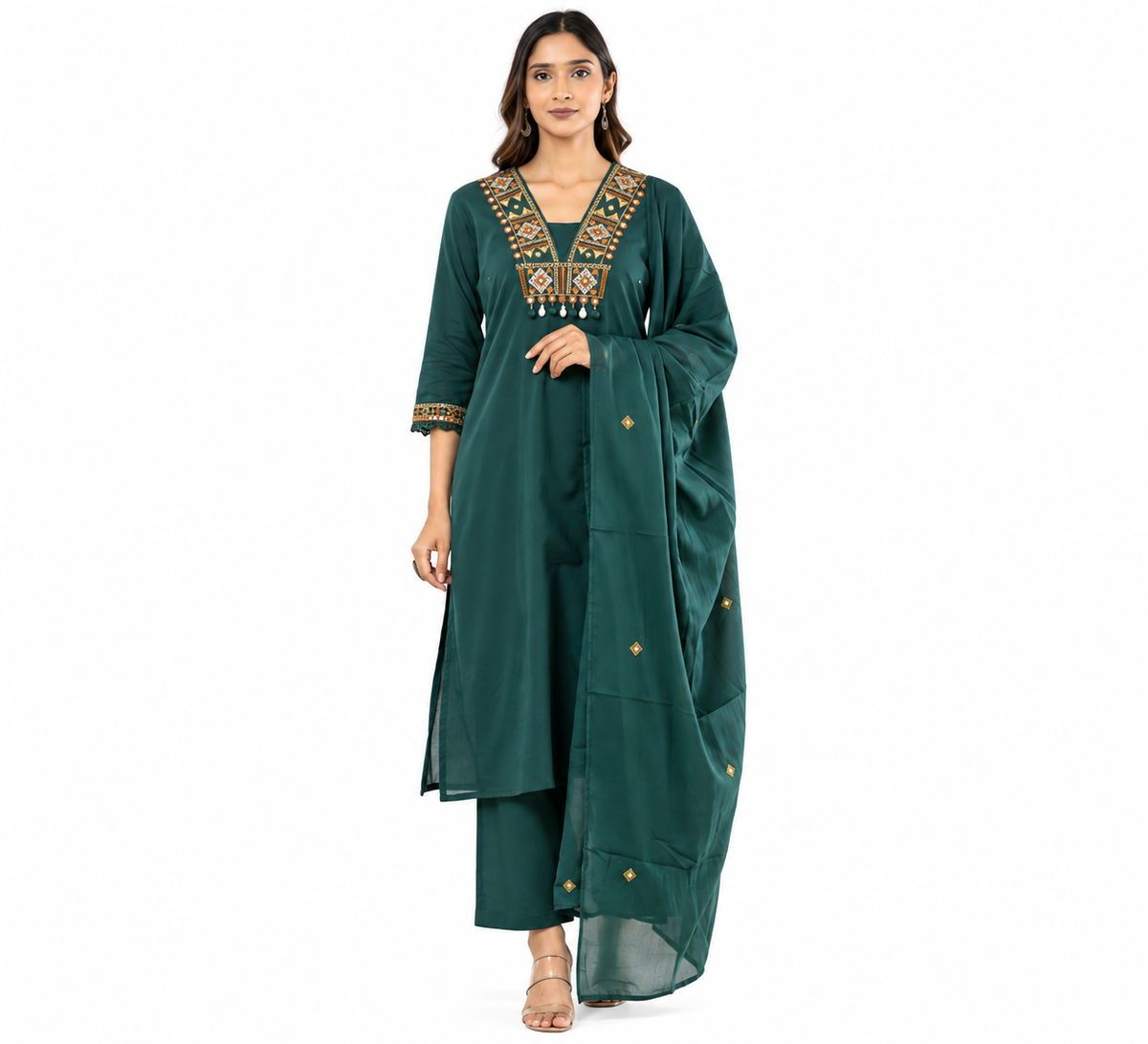 Elegant Emerald Green Embroidered Kurta Set