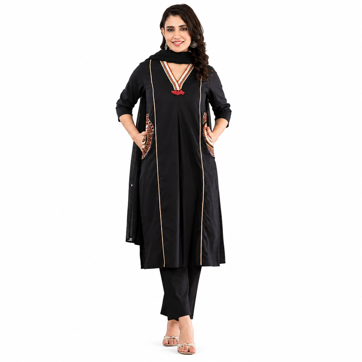 Stylish Black Kurta Pant Set with Dupatta