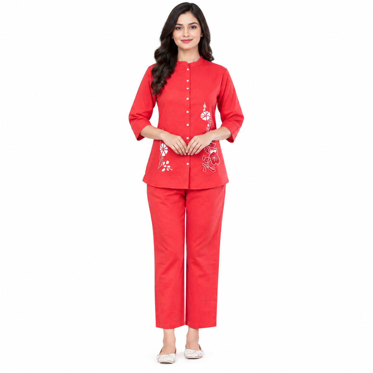 Stylish Coral Red Printed Co-Ord Set