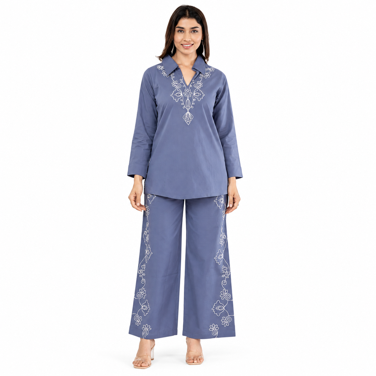 Stylish Dusty Grey Embroidered Co-Ord Set