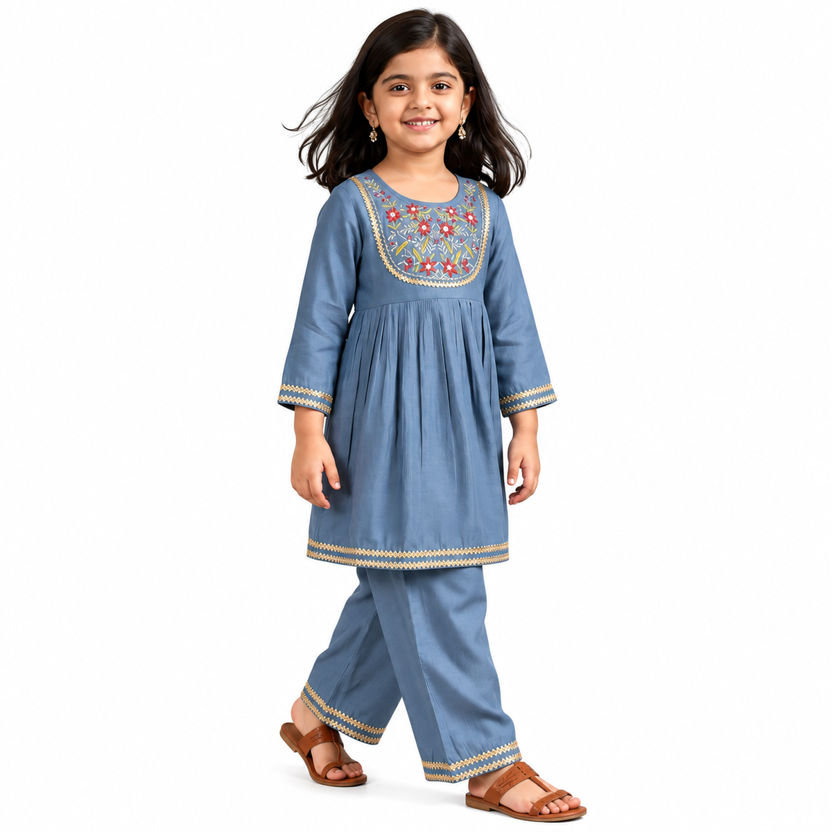 Slate Grey Embroidered Kurta Pant Set