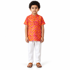 Vibrant Orange Bandhani Print Kurta Pajama Set