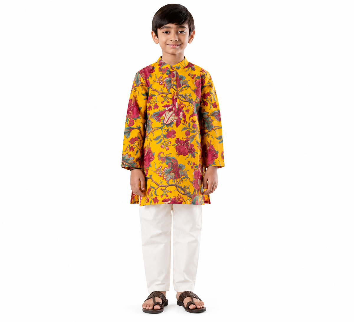 Yellow Botanical Kurta Pajama Set