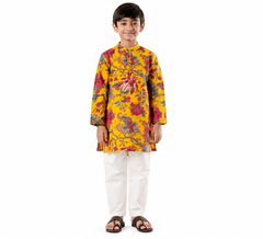 Yellow Botanical Kurta Pajama Set