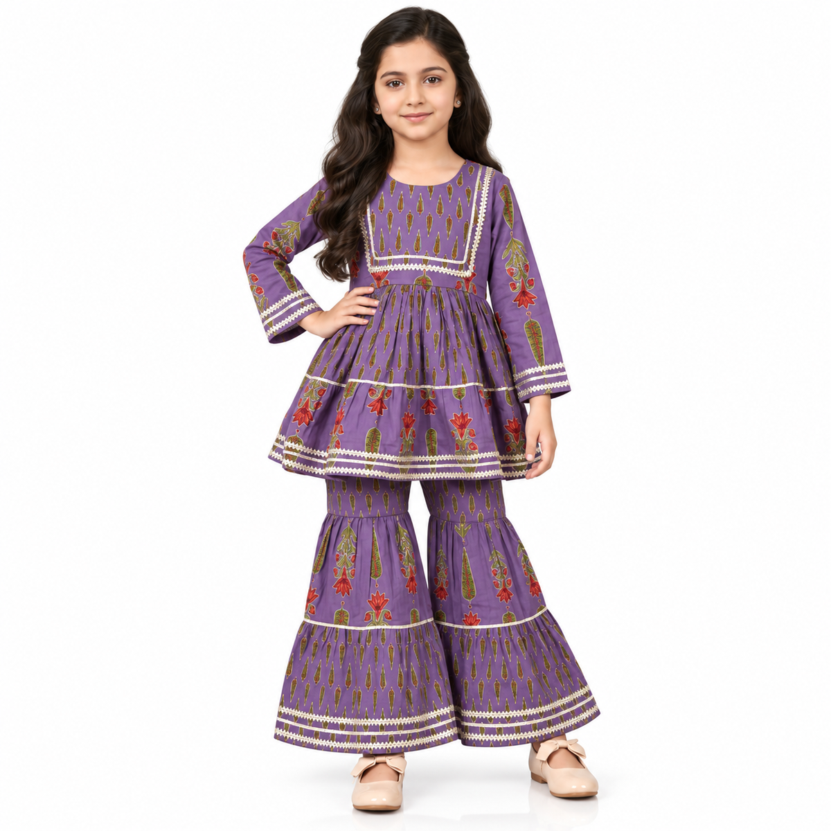 Royal Purple Printed Peplum Kurti & Sharara Set