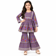 Royal Purple Printed Peplum Kurti & Sharara Set