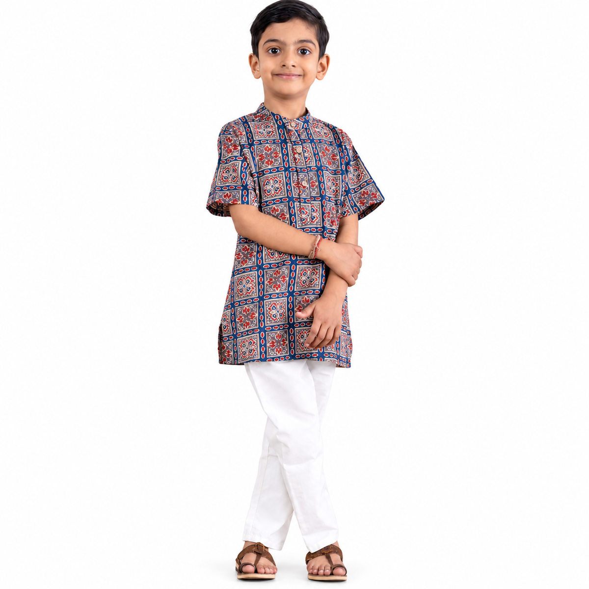 Indigo Ajrakh Print Cotton Kurta Pajama Set