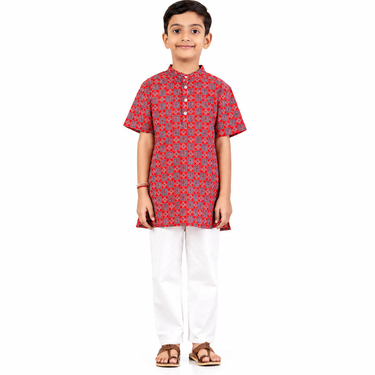 Crimson Mosaic Print Cotton Kurta Pajama Set