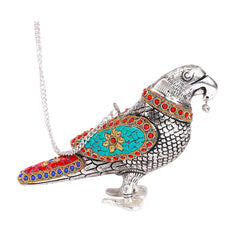 Imperial Turquoise & Silver Parrot Hanging Pair