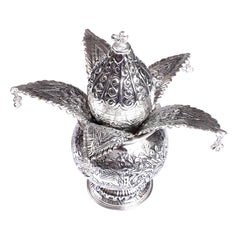 Silver Elephant Kalash with Lotus and Hanging Crystal Accents