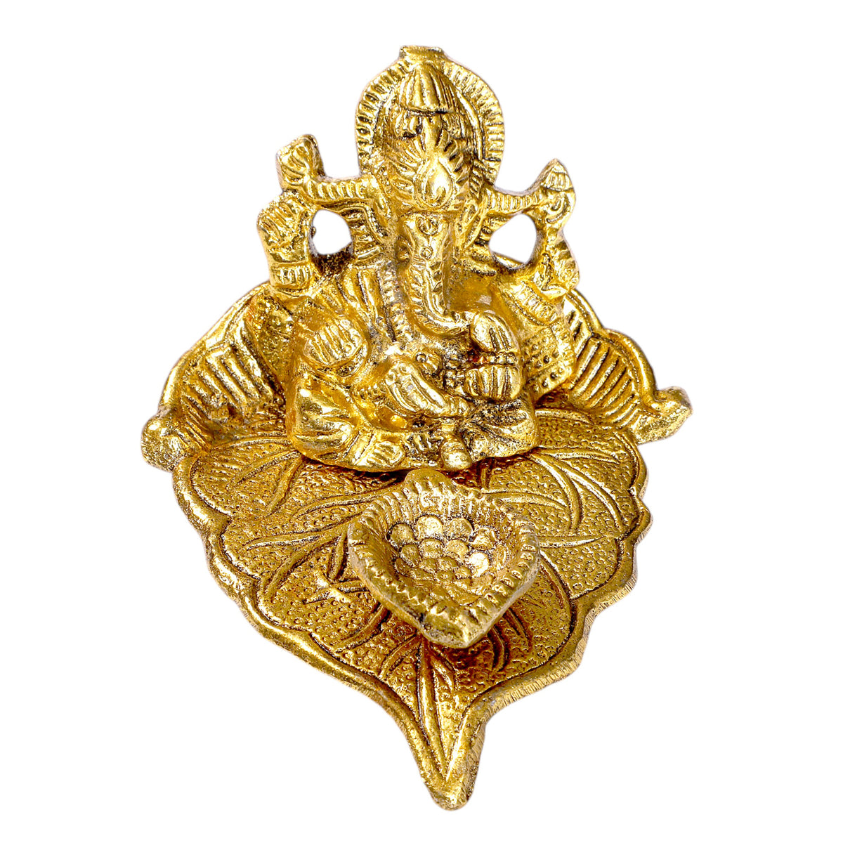 Divine Golden Ganesha Leaf Diya