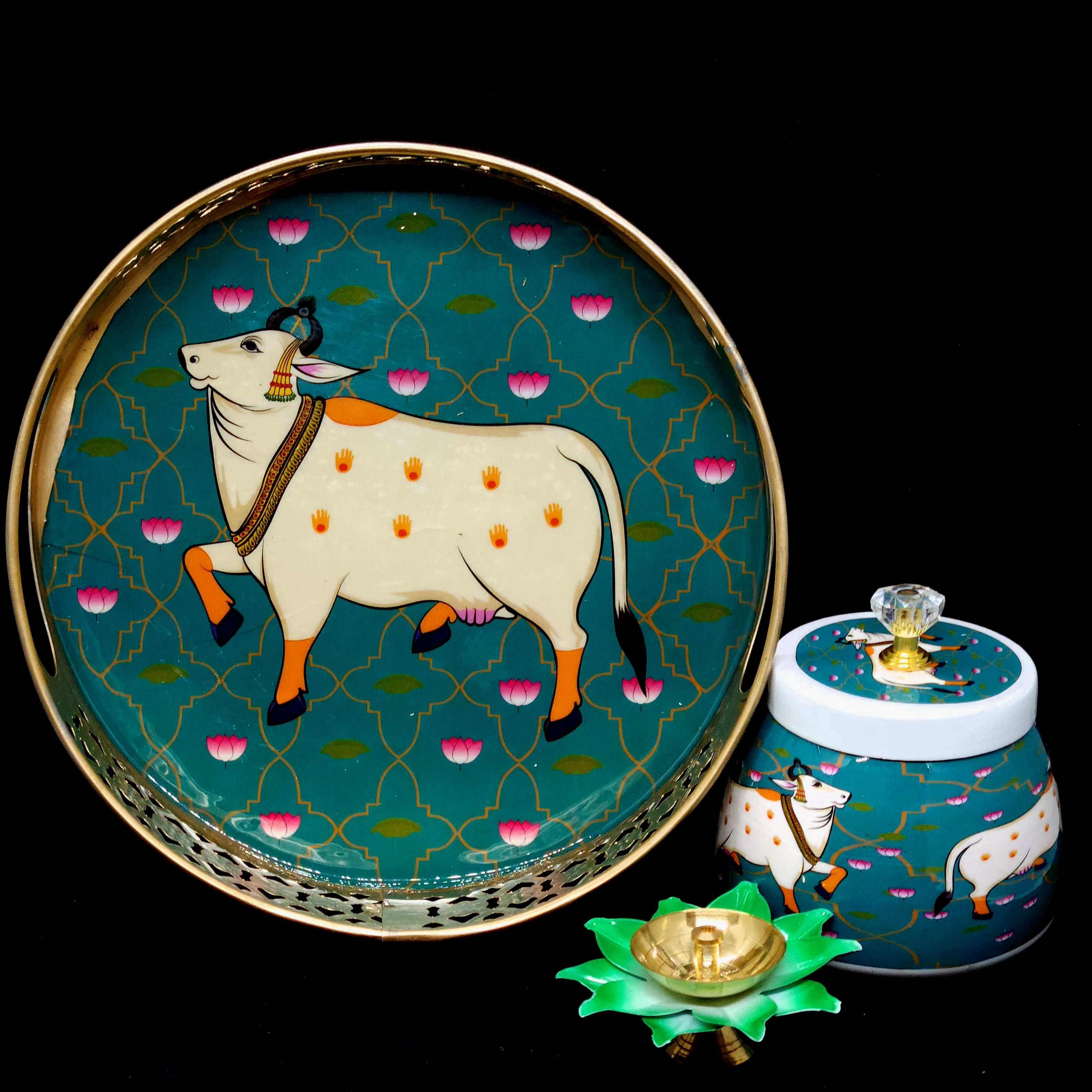 Decorative Tray with Jar and tealigjht