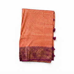 Classic Orange & Purple Pure Kanjeevaram Silk Saree