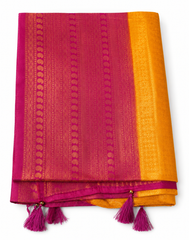 Vibrant Pink & Mustard Yellow Kanjeevaram Silk Saree
