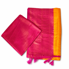 Vibrant Pink & Mustard Yellow Kanjeevaram Silk Saree