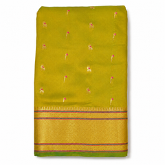 Olive Green Paithani Saree with Gold and Pink Peacock Bhutta