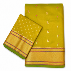 Olive Green Paithani Saree with Gold and Pink Peacock Bhutta