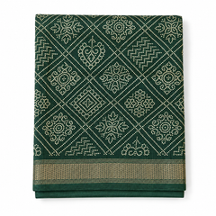 Elegant Green Crepe Chiffon Bandhani Saree with Silver Border