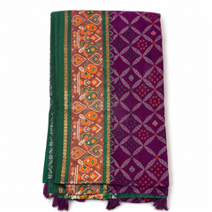 Royal Purple Patan Patola Saree with Green Borber
