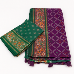 Royal Purple Patan Patola Saree with Green Borber