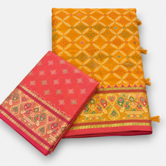 Vibrant Yellow Patan Patola Saree with Red Traditional Border