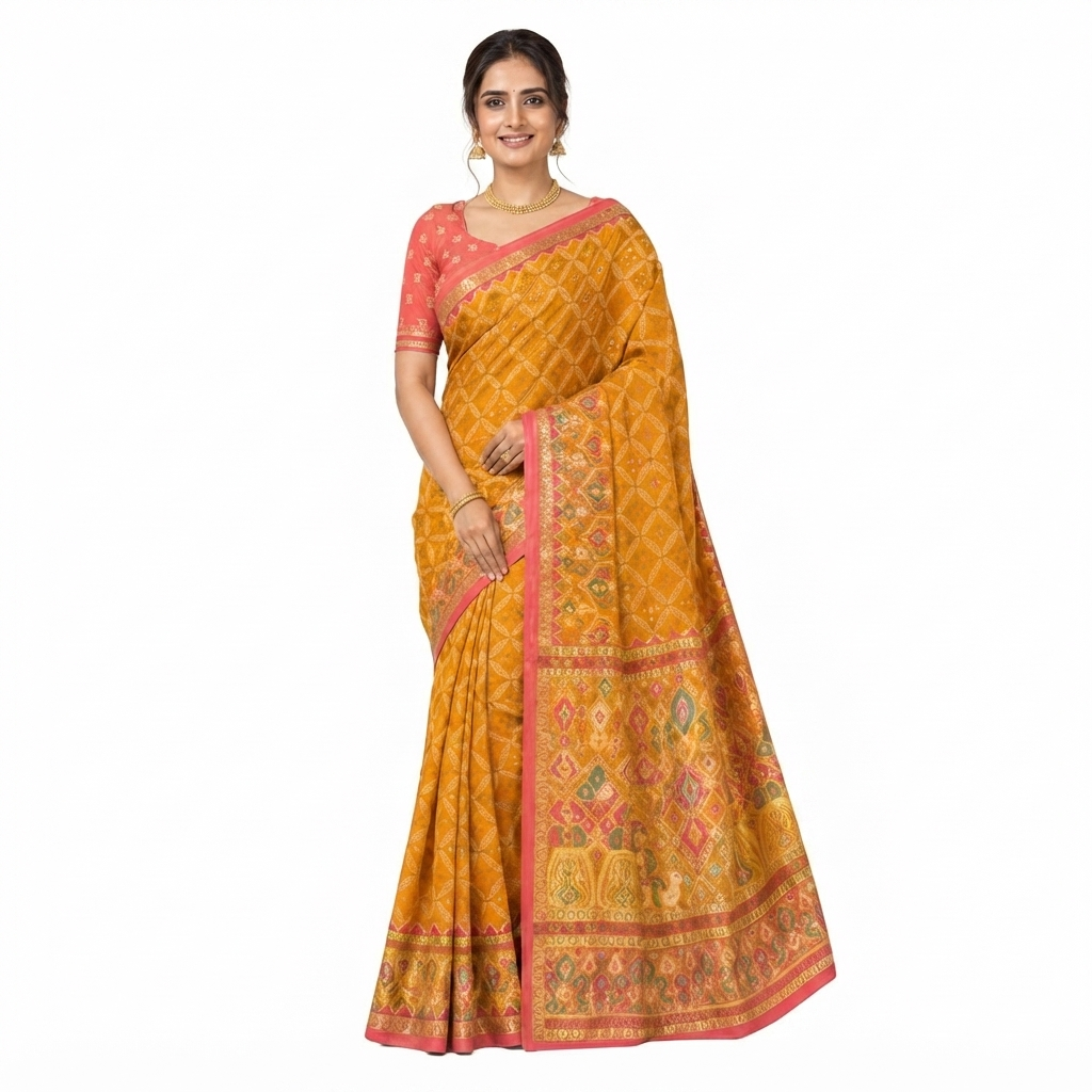 Vibrant Yellow Patan Patola Saree with Red Traditional Border