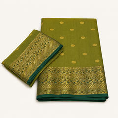 Light Green Bangalore Silk Saree with Gold Border & Motifs