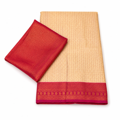 Beige Rose & Pink Kanjeevaram Silk