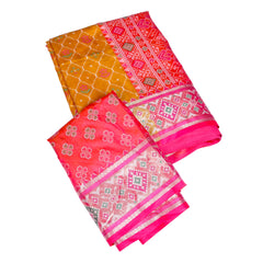 Yellow Silk Saree with Pink Border