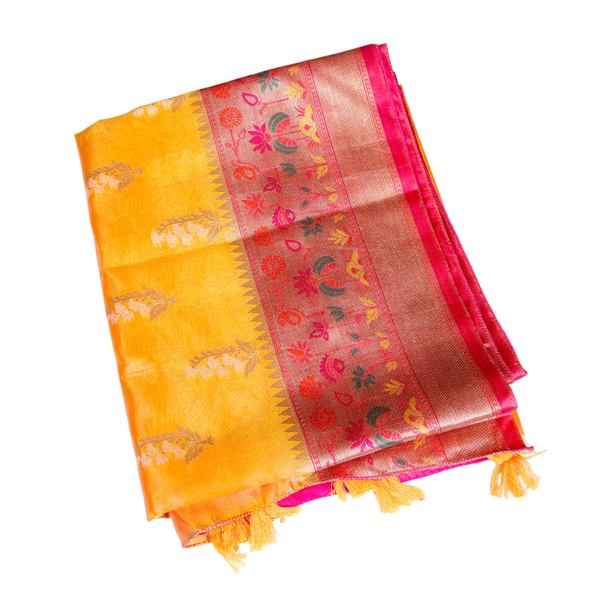 Orange Silk Saree with Pink Zari Border