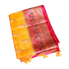 Orange Silk Saree with Pink Zari Border