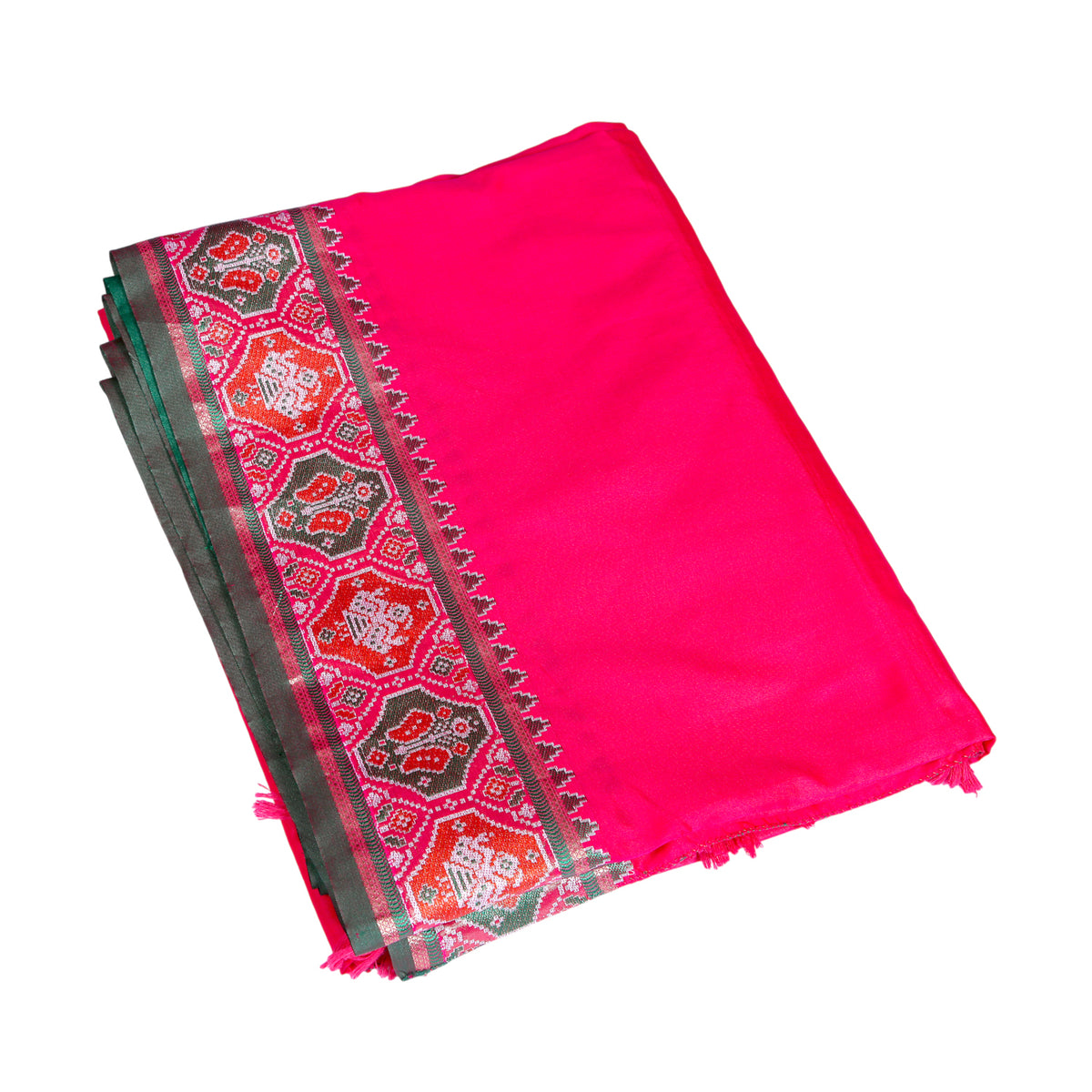 Pink Silk Saree with Green Border