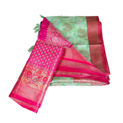Pastel Green Silk Saree with Pink Brocade Border