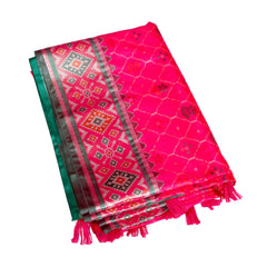 Dual Tone Pink & Green Silk Saree with Geometric Weave