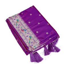 Purple Silk Saree with Copper Zari Border & Paithani Peacock Motifs
