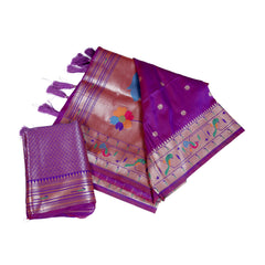 Purple Silk Saree with Copper Zari Border & Paithani Peacock Motifs