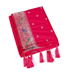 Rani Pink Silk Saree with Copper Zari Border & Bird Motifs